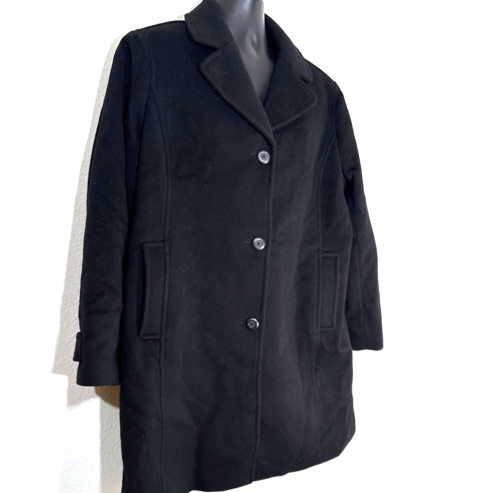 LL Bean Black Lambswool Blend Classic Button‎ Front Coat Women Petites 20P
